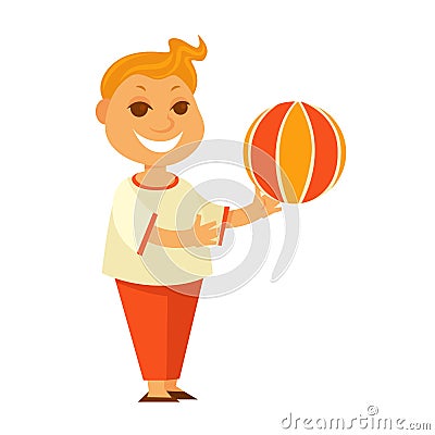 Redhead boy plays with colorful ball isolated illustration Vector Illustration