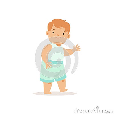 Redhead Boy Walking,, Adorable Smiling Baby Cartoon Character Every Day Situation Vector Illustration