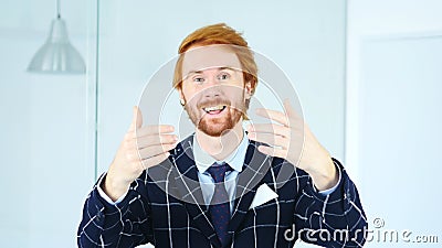 Redhead Businessman Inviting for Job, invitation Gesture Stock Photo