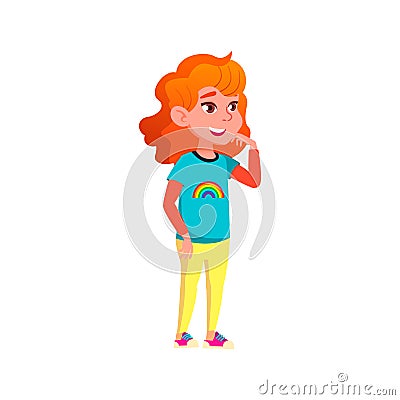 redhead cute girl look at attractive attraction in park cartoon vector Vector Illustration