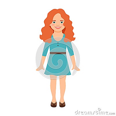 Redhead girl in blue dress Vector Illustration