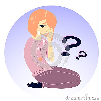 Redhead girl sitting and crying, psychological problems. Stock Photo