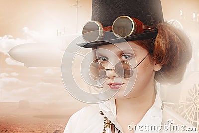 Redhead girl steampunk Stock Photo