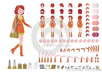 Redhead lady character creation set Vector Illustration