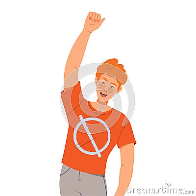 Redhead Man Raising His Hand Up and Shouting Supporting Street Protest Against Human Rights Violation Vector Vector Illustration