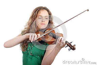 Redhead woman play violin Stock Photo