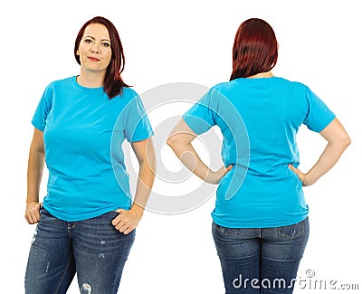 Redhead woman wearing blank light blue shirt Stock Photo