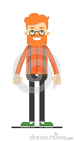 Redheaded hipster in shirt, suspenders and pants Cartoon Illustration