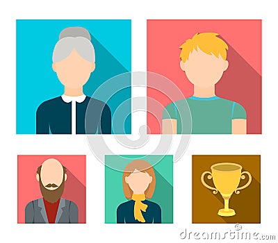 Redheaded teenager, a woman with a scarf, a gray-haired grandmother, a grandfather with a beard. Avatar set collection Vector Illustration