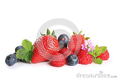 Reds fruits and berries isolated on white background Stock Photo