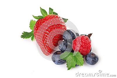 Reds fruits and berries isolated on white background Stock Photo