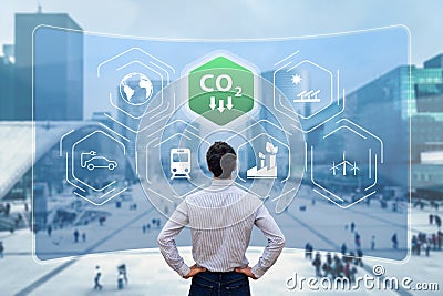 Reduce Carbon Dioxide Emissions to Limit Global Warming and Climate Change. Commitment to Paris Agreement to Lower CO2 levels with Stock Photo