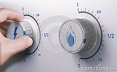 Reduce energy use. Reducing gas and electricity consumption Cartoon Illustration