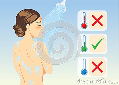 Reduce fever with bathing lukewarm Vector Illustration