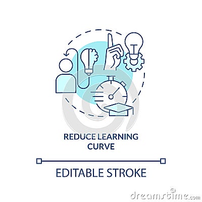 Reduce learning curve turquoise concept icon Vector Illustration