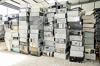 Reduce, reuse, recycle of discarded computers Stock Photo