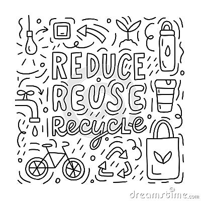 Reduce reuse recycle doodle concept Vector Illustration