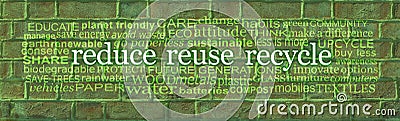 Reduce Reuse Recycle Green Brick Wall Word Cloud Stock Photo