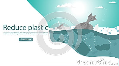 Reduce use plastic and save world concept. a lot of plastic waste was cast on sea or ocean by human. Vector in flat style. can be Vector Illustration