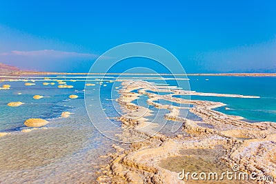 Reduced water in the Dead Sea Stock Photo