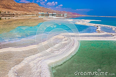 Reduced water in Dead Sea Stock Photo