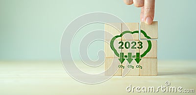 Reducing carbon emissions target in 2023. Green business. Stock Photo