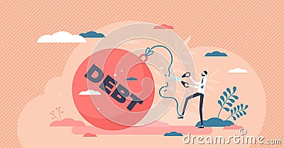 Reducing debt relief after cut financial commitments tiny person concept. Vector Illustration