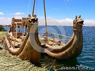 Reed Boat lake titicaca Stock Photo