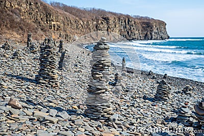 Reef Mys Vyatlina in Russian island in city Vladivostok. Chernysheva Bay Stock Photo