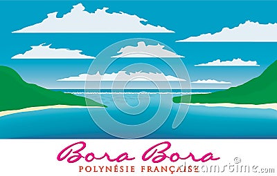 Reefscape of Bora Bora, French Polynesia Vector Illustration