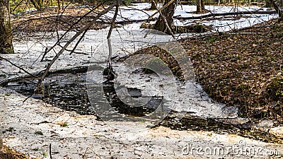 Ð¡reek ice in spring Akademgorodok Stock Photo