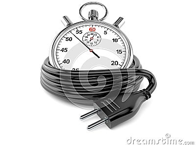 Reel of electric cable with stopwatch Stock Photo