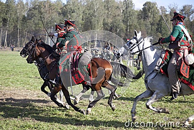 Reenactment of the Borodino battle between Russian and French armies in 1812. Editorial Stock Photo