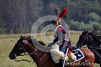 Reenactor cuirassier at Borodino battle historical reenactment in Russia Editorial Stock Photo