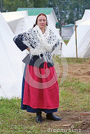 Reenactor woman portrait at Borodino. Editorial Stock Photo