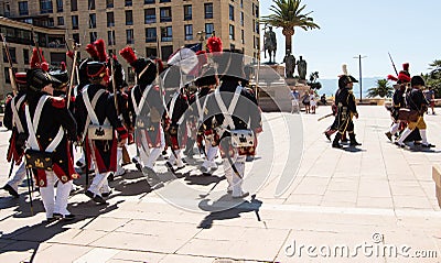 The reenactors dressed as Napoleonic soldiers, Ajaccio , Corsica Editorial Stock Photo