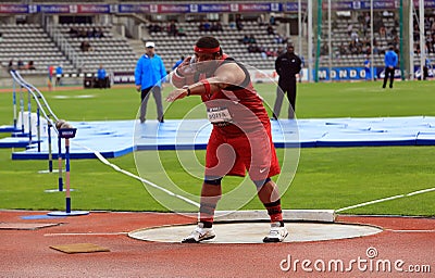 Reese Hoffa on DecaNation International Outdoor Games on September 13, 2015 in Paris, France. American shot putter, World Champion Editorial Stock Photo