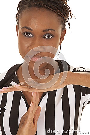 Referee woman very close time out Stock Photo