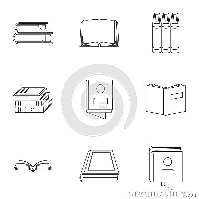Reference book icons set, outline style Stock Photo