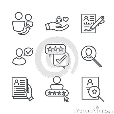 Referral Job Reference Icon Set with recommendations, performance review, etc Vector Illustration