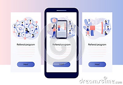 Referral program. Refer a friend concept. Social media marketing. Business partnership. Screen template for mobile Vector Illustration