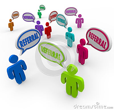 Referral Speech Bubble People New Customers Network Marketing Stock Photo