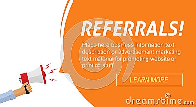 Referrals program marketing advertising web banner with loudspeaker information person announcement vector illustration Vector Illustration