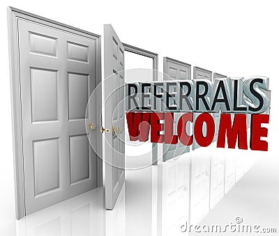 Referrals Welcome Attract New Customers Open Door Stock Photo