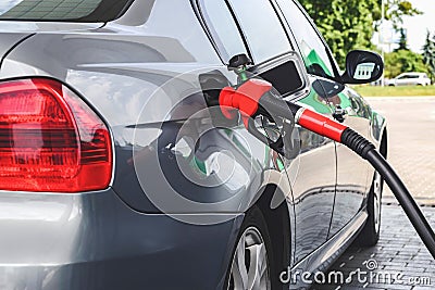 Refilling car fuel on the gas station Stock Photo