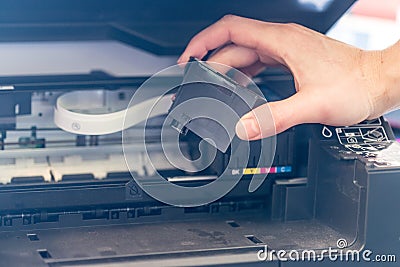 Refilling third party printer cartridges; inkjet Stock Photo