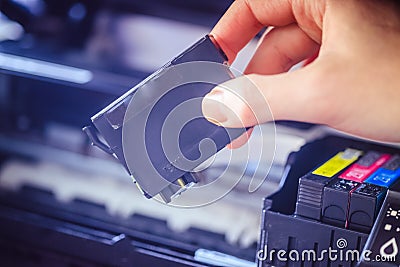 Refilling third party printer cartridges; inkjet Stock Photo