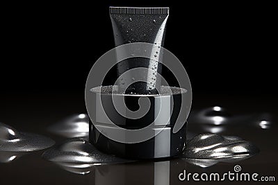 Refined appeal Mockup highlights mens skincare product in dark, chic container Stock Photo