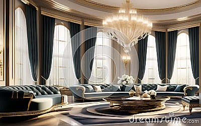 Refined Grandeur: High-End Room Interior in Elite Class Sophistication Stock Photo