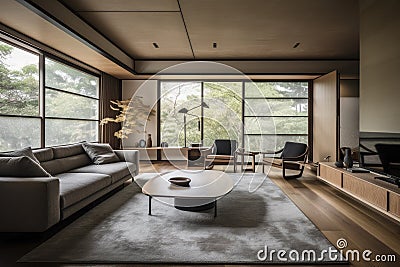 refined japanese interior with minimalist decor, delicate details and luxurious materials Stock Photo